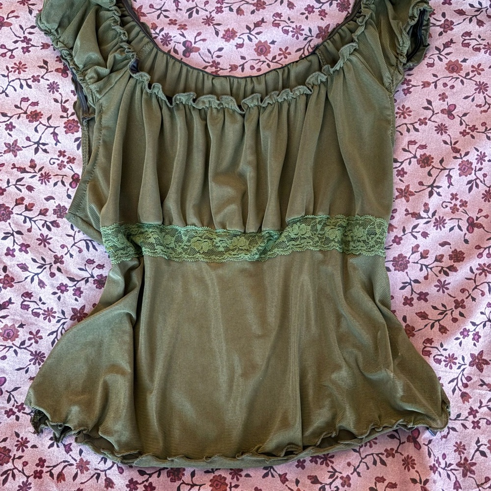 SHEIN Olive Green Ruffle Blouse